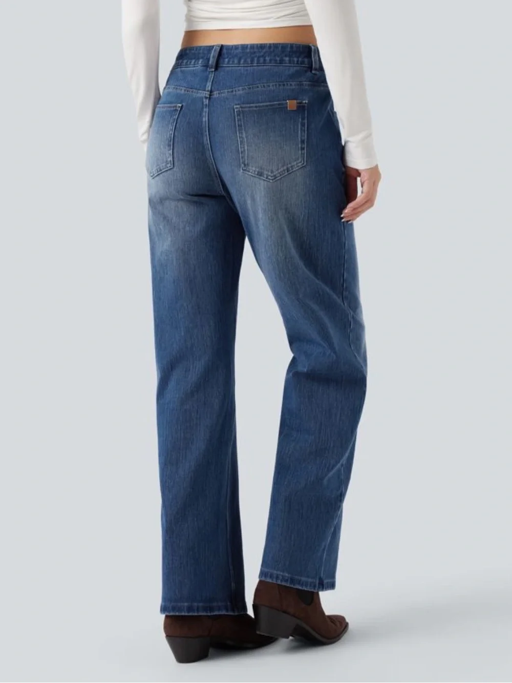 NWOT Halara Dark Wash Flex Asymmetric Low Rise Straight Leg Jeans